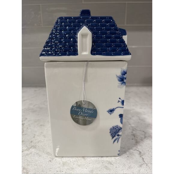 NEW Ceramic COOKIE JAR Blue White Floral Chinoiserie Vintage House Design Cute!! - Picture 5 of 12